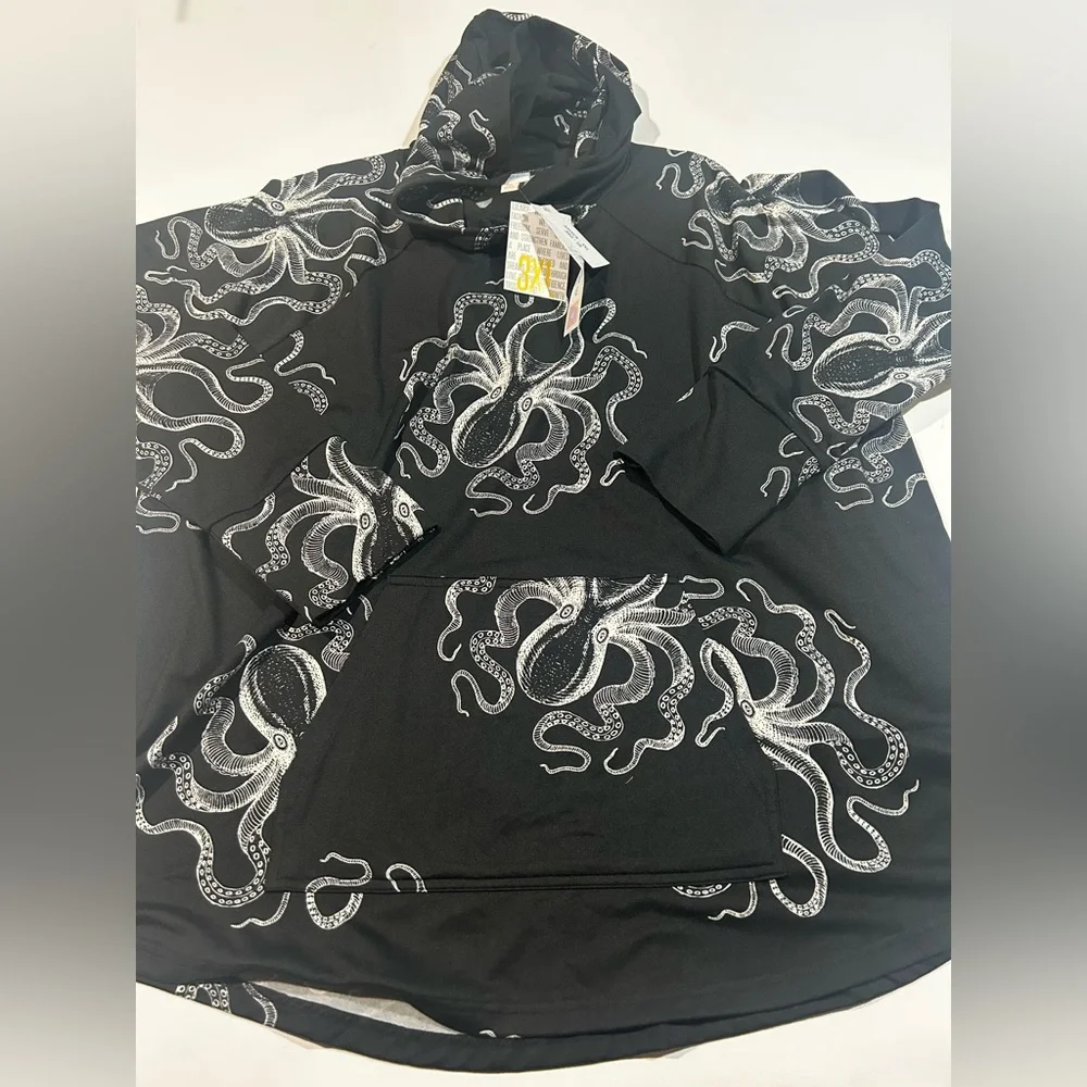 NWT LuLaRoe Amber 3XL Black Hoodie with White Octopus Design - Picture 1 of 9